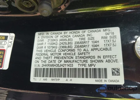 2018 Honda Cr-V Lx z USA, uszkodzony, nr VIN 2HKRW6H35JH211433